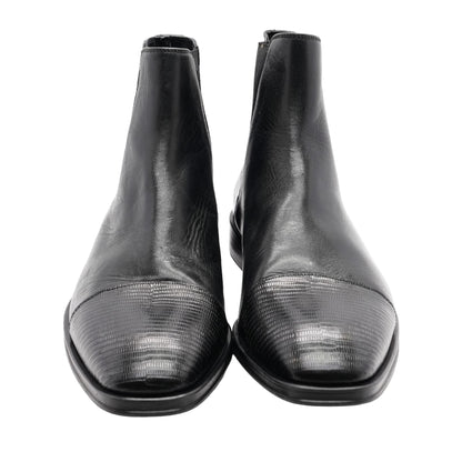 Black Animal Embossed Leather Chelsea Boots