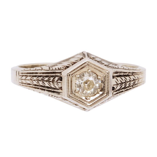 18K White Gold Round Diamond Center Band