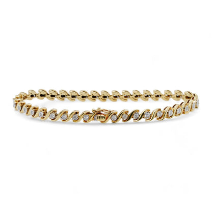 14K Gold S Link Illusion Set Round Diamond Tennis Bracelet