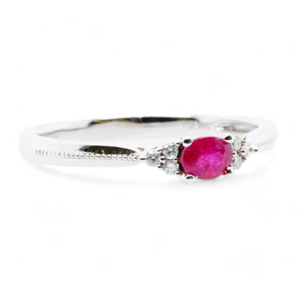 14K White Gold Ruby Center Cocktail Ring With Diamond Accents