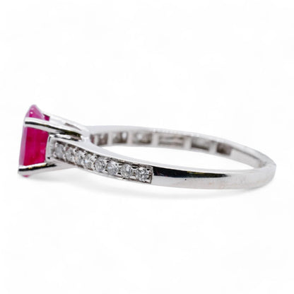 18K White Gold Oval Ruby With Diamond Accents Cocktail Ring