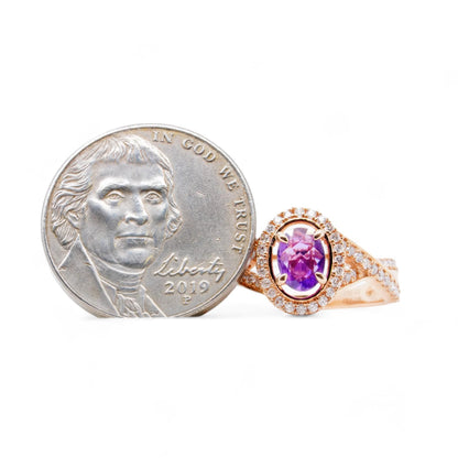 14K Rose Gold Pink Sapphire With Diamond Accents Ring