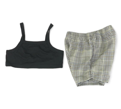 Black Plaid Short Set