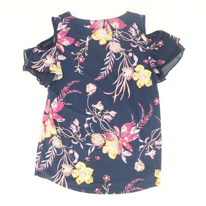 Navy Floral Short Sleeve Blouse