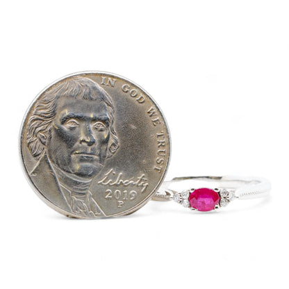 14K White Gold Ruby Center Cocktail Ring With Diamond Accents