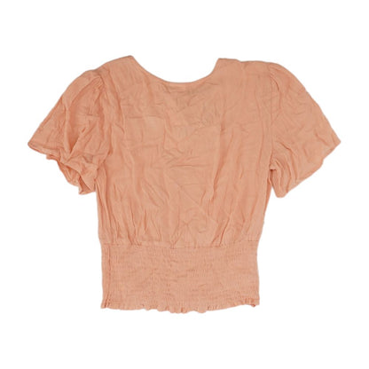 Peach Solid Short Sleeve Blouse