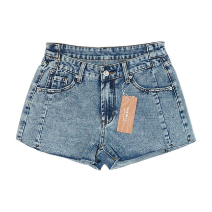 Blue Solid Denim Shorts