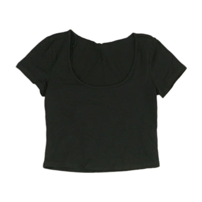 Black Solid Cropped T-Shirt