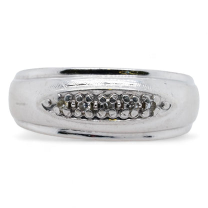 14K White Gold Domed Diamond Band