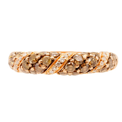 14K Rose Gold Champagne And White Diamond Twist Design Band