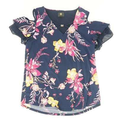 Navy Floral Short Sleeve Blouse