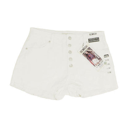 White Solid Denim Shorts