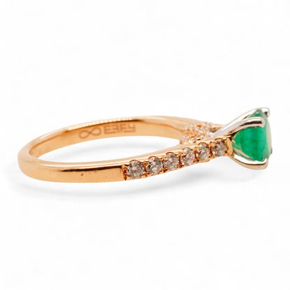 14K Rose Gold Round Emerald Center With Diamond Accents Ring