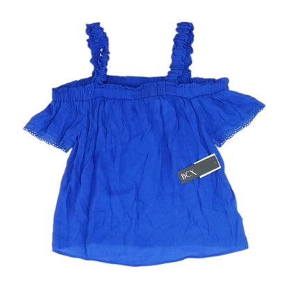 Blue Solid Short Sleeve Blouse