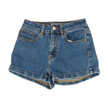 Blue Solid Denim Shorts