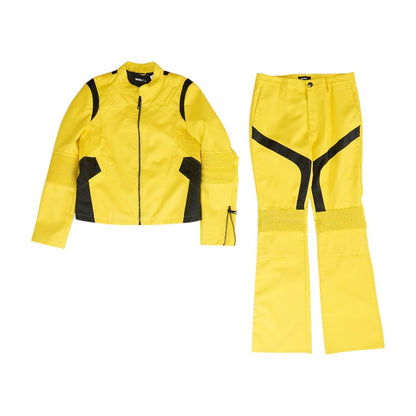 Yellow Color Block Faux Leather Jacket Set