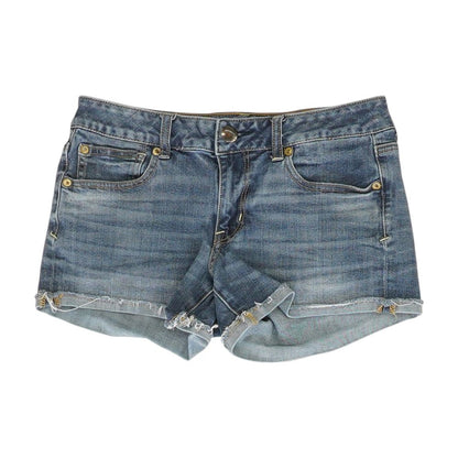 Blue Solid Denim Shorts