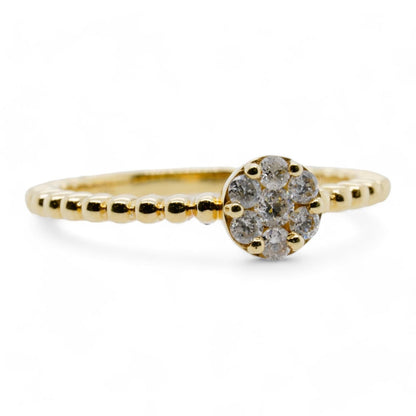 10K Gold Round Diamond Cluster With Beaded Shank Cocktail Ring