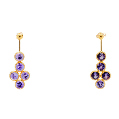 18K Gold Five Stone Round Tanzanite Drop Earrings