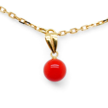 18K Gold Small Red Stone Pendant Cable Chain Necklace