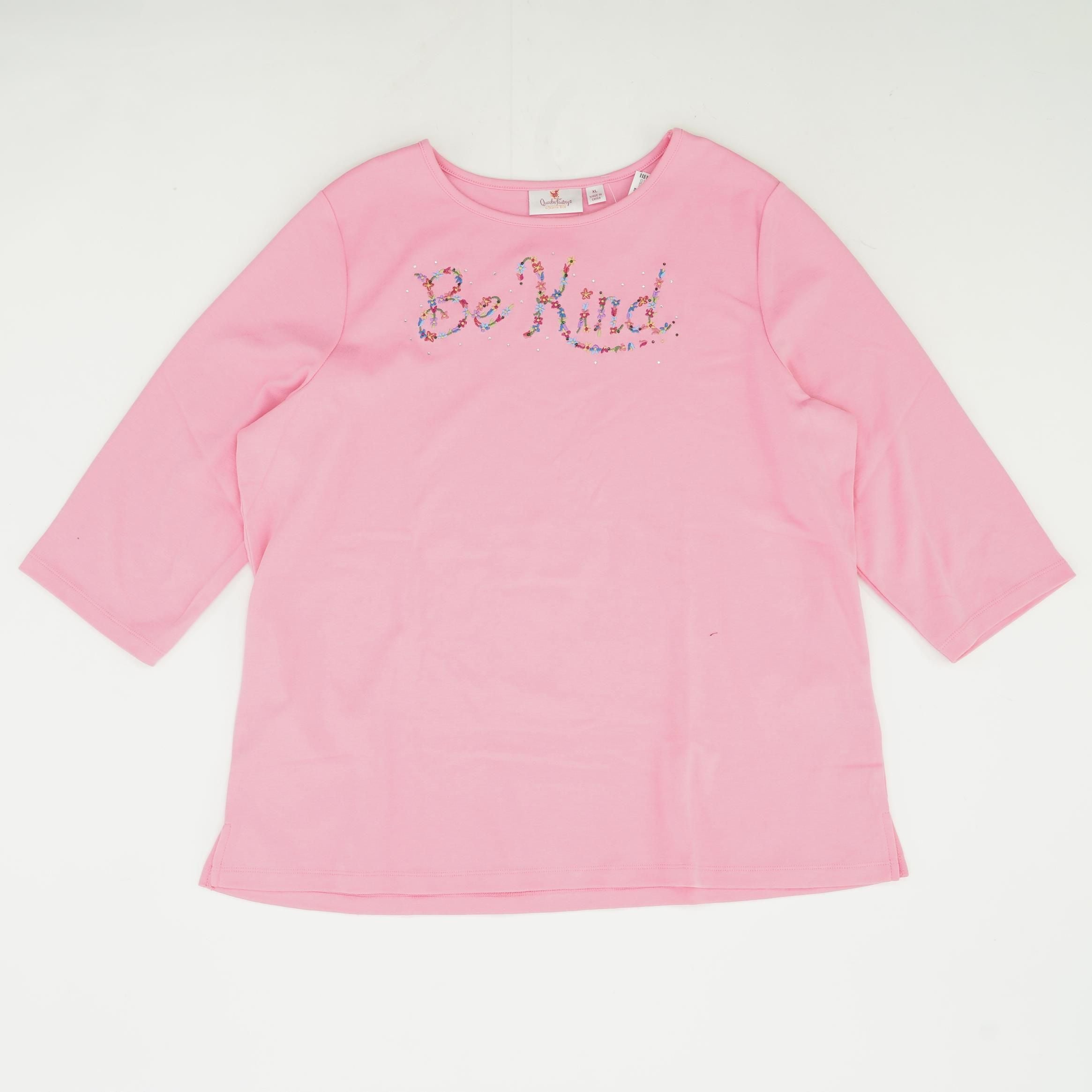 Pink Embroidered Detail Crewneck Knit Top