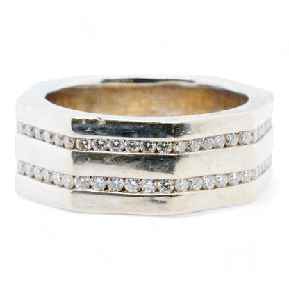 14K White Gold Octagonal Double Row Diamond Band