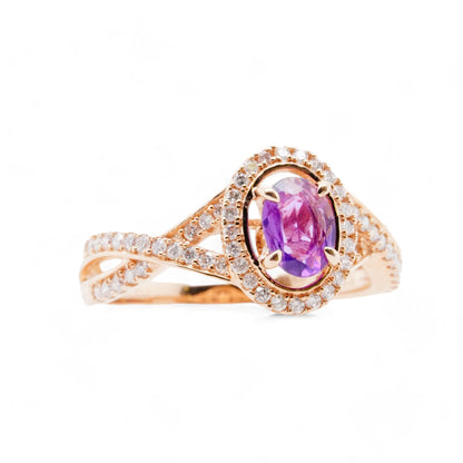 14K Rose Gold Pink Sapphire With Diamond Accents Ring