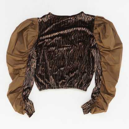 Brown Animal Print Cropped Long Sleeve Blouse