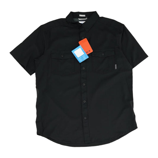 Black Solid Short Sleeve Button Down