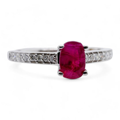 18K White Gold Oval Ruby With Diamond Accents Cocktail Ring