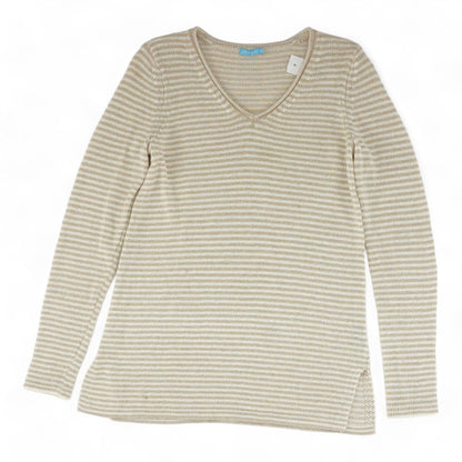 Beige Striped V-Neck Sweater