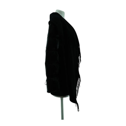 Mantella Down-Sleeve Wool Fringe Poncho in Black