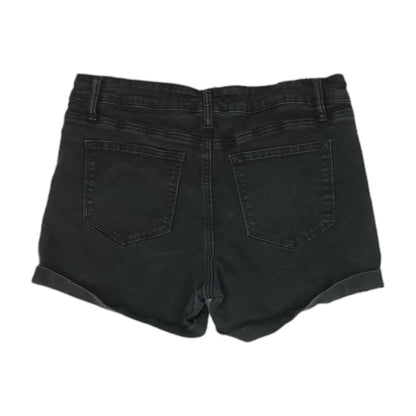 Black Solid Denim Shorts