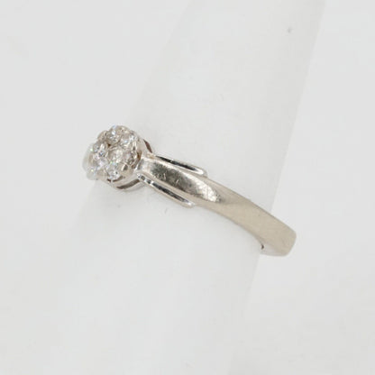 14K White Gold Diamond Cluster Flower Ring with Euro Shank