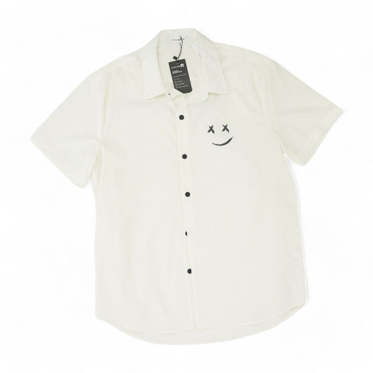 White Solid Short Sleeve Button Down