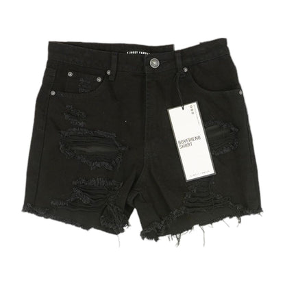 Black Solid Denim Shorts