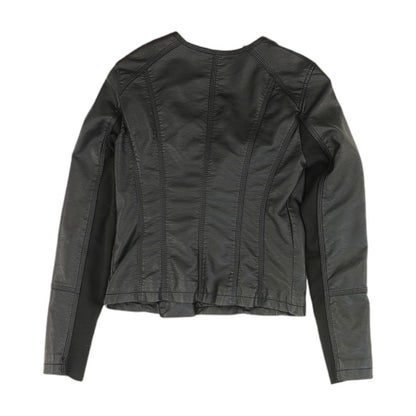 Black Solid Faux Leather Jacket