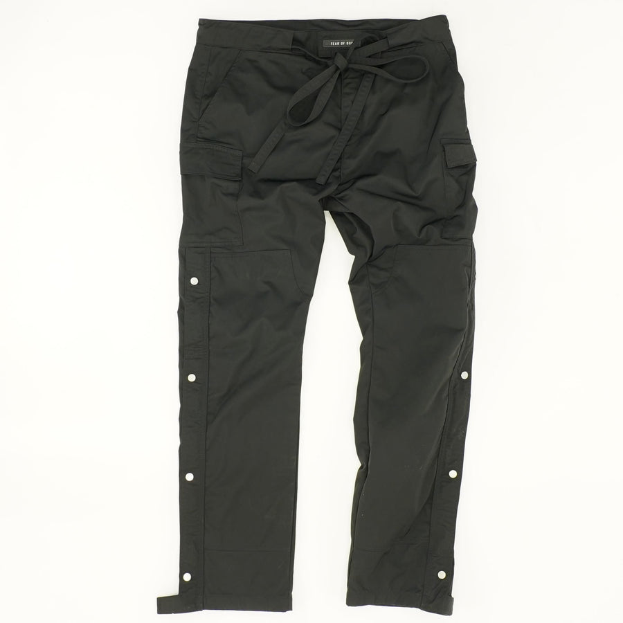 Black Solid Nylon Cargo Snap Pants