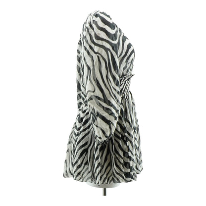 White Zebra Print Silk Chiffon Mini Dress