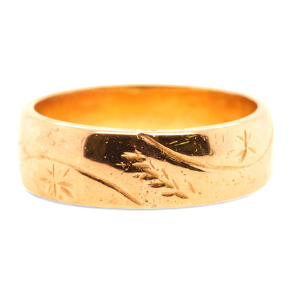 12K Gold Wide Band with Wavy Floral Design