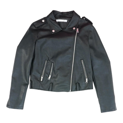 Black Solid Faux Leather Jacket