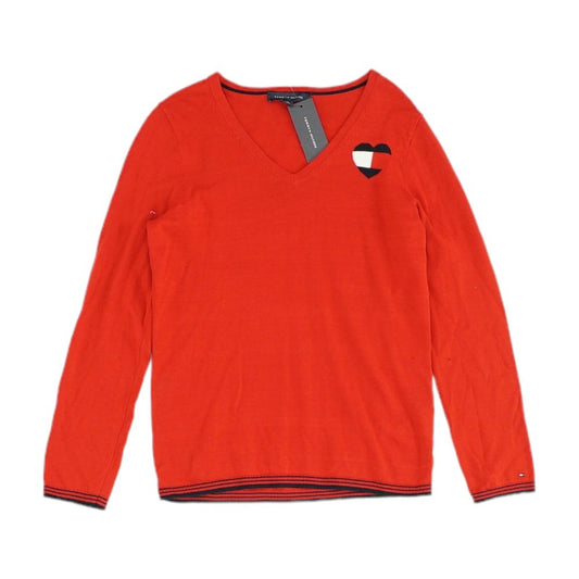 Red Solid V-Neck Sweater