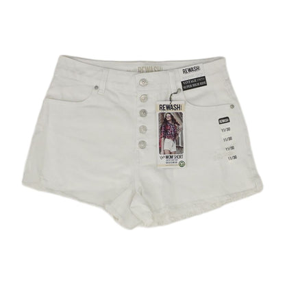 White Solid Denim Shorts