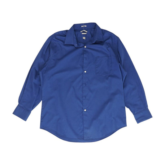 Blue Solid Long Sleeve Button Down