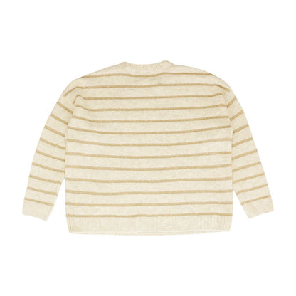 Beige Striped Crewneck Sweater