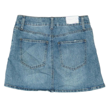 Blue Solid Mini Skirt