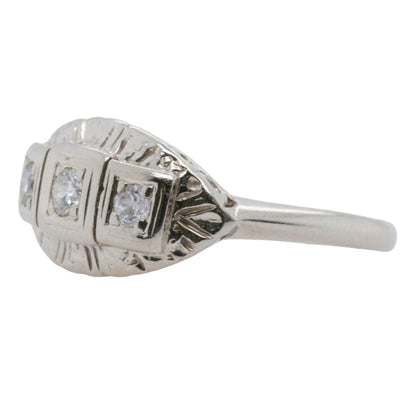 14K White Gold Vintage Style Diamond Cocktail Ring