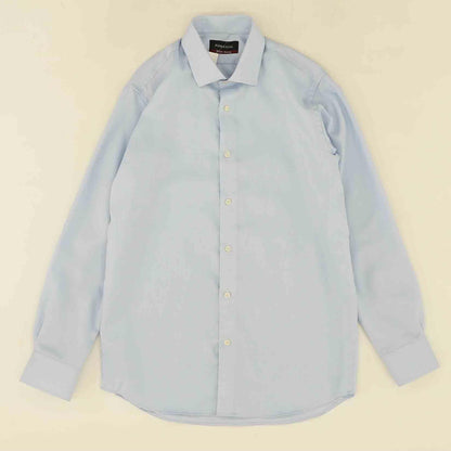 Blue Solid Long Sleeve Button Down