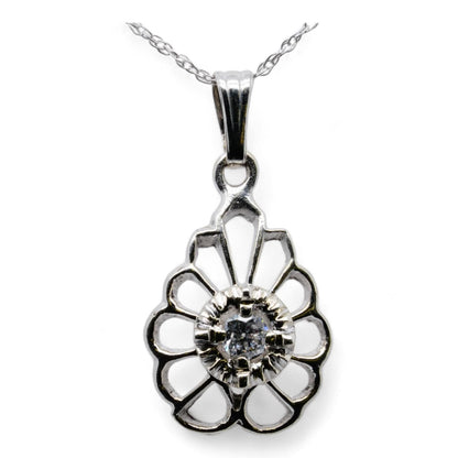 14K White Gold Vintage Diamond Pendant Necklace