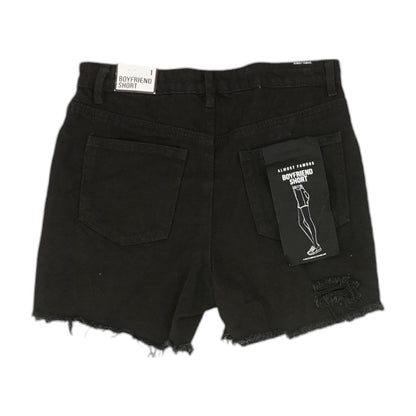 Black Solid Denim Shorts